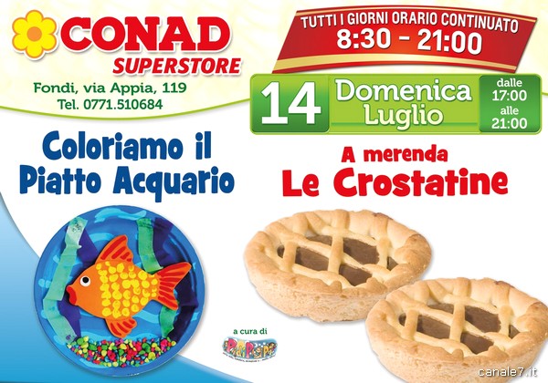 Da Conad Superstore, domenica 14 luglio si colora i Piatti Acquario e merenda!