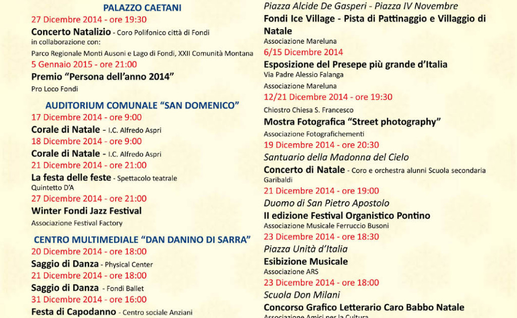 Calendario Eventi Natale 2014 FONDI